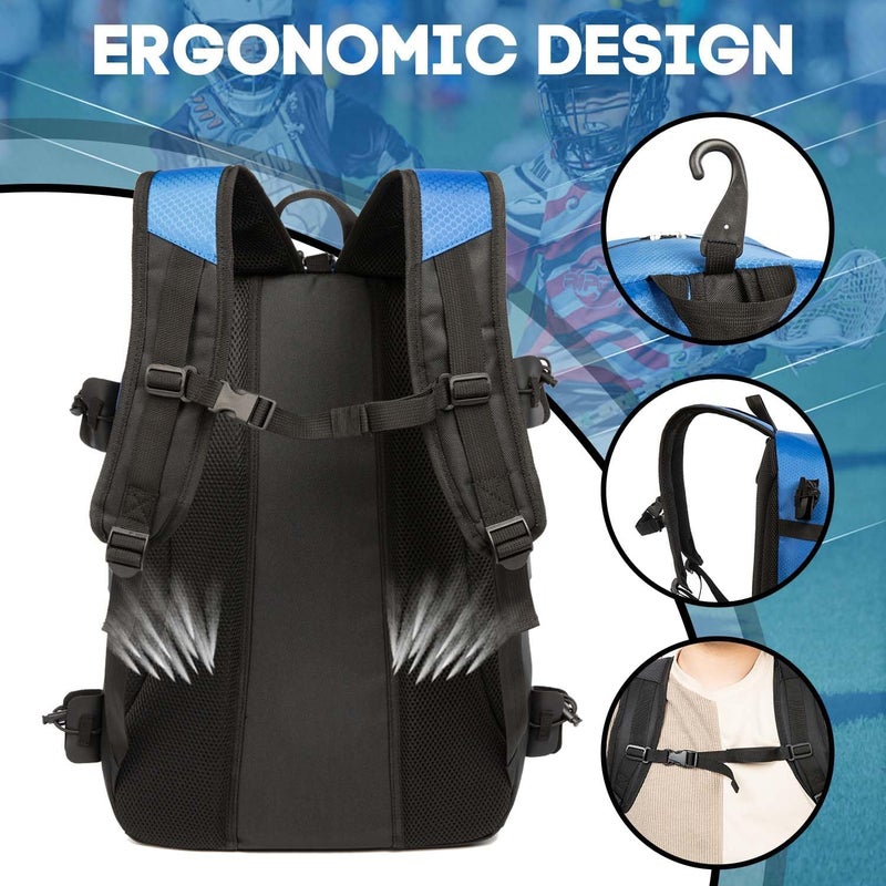 MARITTON Lacrosse Bag Backpack Holds Lacrosse & Field Hockey Equipment - Two Stick Holders, Separate Cleats Shoe Compartment - Image 5